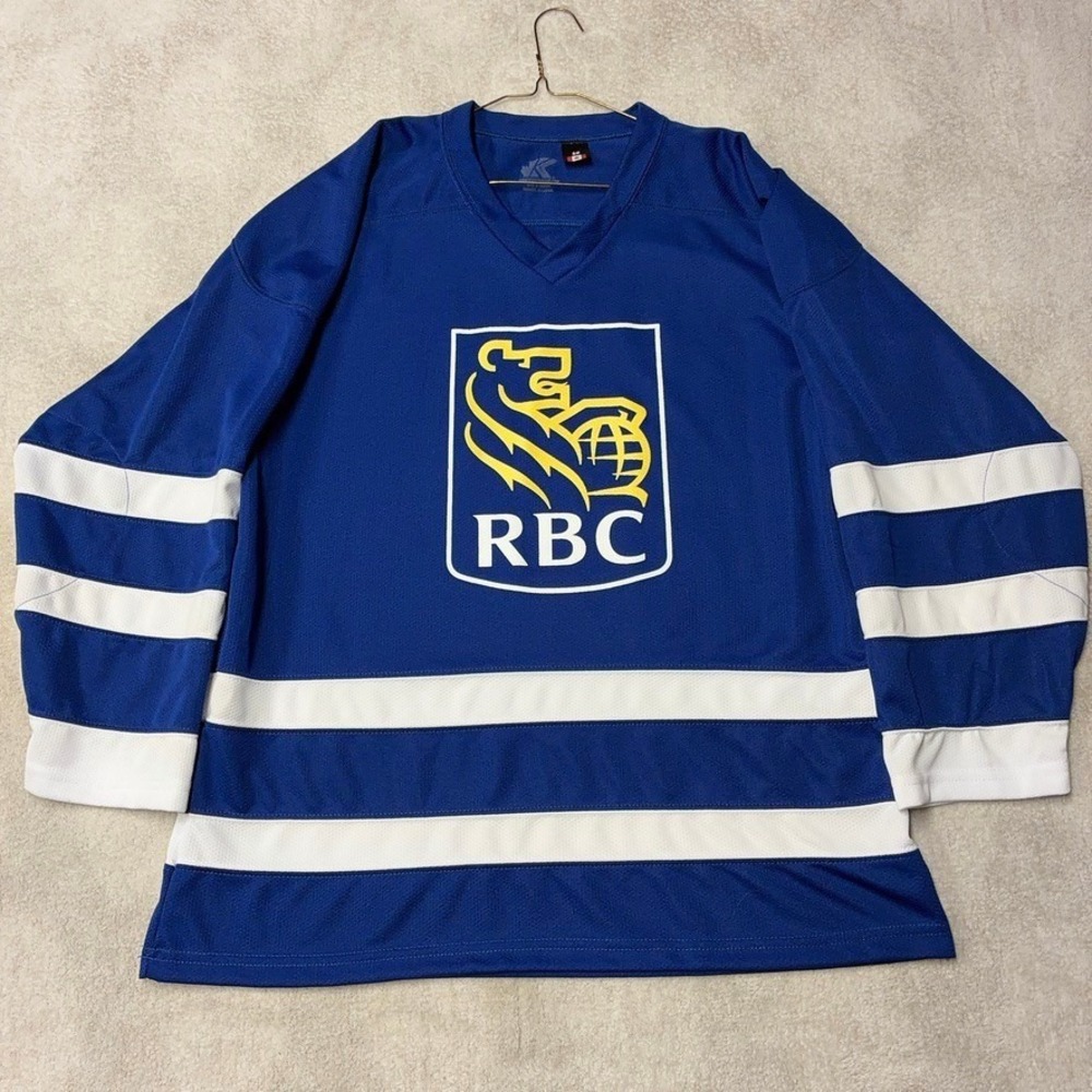 RBC Royal Bank of Canada Hockey Jersey Mesh Sportswear Blue Made in Canada Men S